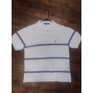 Nautica Men's White Polo Shirt With Red & Blue Stripes - Size M - Casual & Comfy